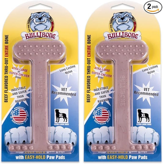 Bullibone Nylon Dog Chew Toy for Aggressive Chewers - Dental Hygiene Bone with Beef Flavor, Durable Tough Chew Toys for Extra Large Dogs, Indestructible Dog Bone - 2 Pack