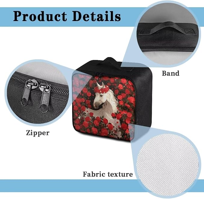 Rnyleeg First Aid Kit Empty Red Rose Horse Emergency Medical Kit with Zipper Large Capacity Medical Bag for Home, Travel, Outdoor, Boat, Camping, Hiking