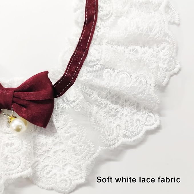 Elegant Lace Cat Collar with Cute Bow,Cat Collar with Bow Tie,Pet Lace Bib Collar with Cute Bow,Cat Princess Costumes,Crimson,1 Piece ﻿