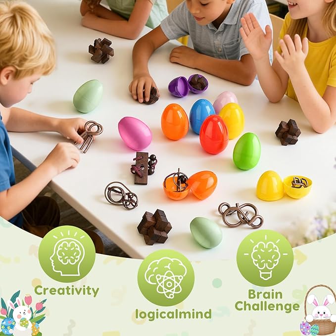 16 Pack Easter Eggs Filled with Brain Teaser Puzzles, Easters Egg Stuffers for Kids Teens Boys Girls, Easter Basket Stuffers for Kids Teens Adults, Eggs Fillers Hunt Game, Classroom Prize Supplies