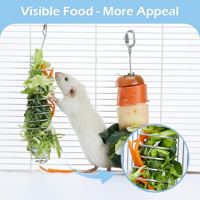 2Pcs Rat Enrichment Toys & Natural Grass Rat Hammock, Stainless Steel Foraging Holder and Chew Proof Bowl-Shaped Bed for 1-2 Rats Mice Parakeet