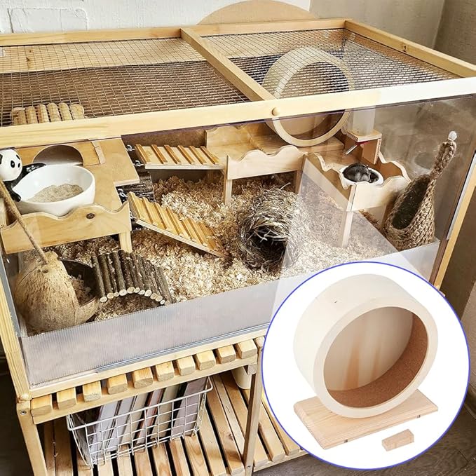 Tiiyee Wooden Hamster Exercise Wheel, Silent Silent Running Wheel Wooden Small Pets Quiet Spinner Play Toy Cage Accessories for Dwarf Syrian Hamster Rat Gerbil Mice Guinea Pigs(S)