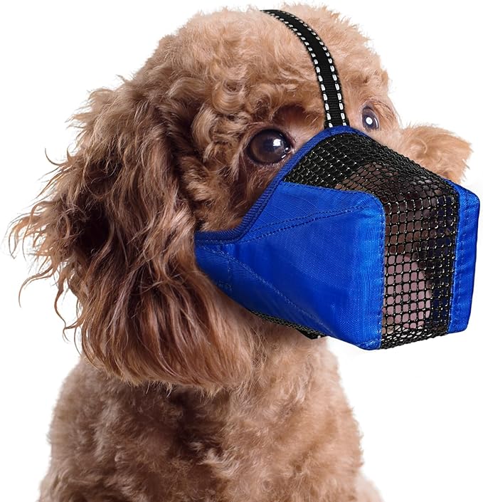 Mesh Dog Muzzle, Breathable Soft Dog Muzzle with Reflective Straps for Secure Fit, Prevents Biting, Chewing Scavenging- Adjustable for Small Medium Large Dogs,Blue,XS