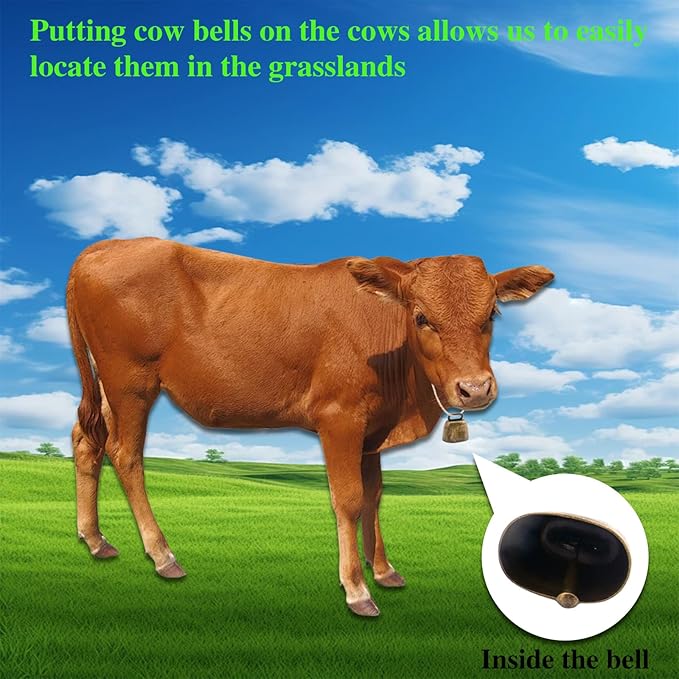 8 Pack Cow Horse Sheep Grazing Copper Bells, Small Metal Brass Bells, Loud Ringing Cowbell Noisemakers, Hanging Jingle Bell for Animal Pet Collar Doors Crafts Christmas Wedding Decor (Gold)