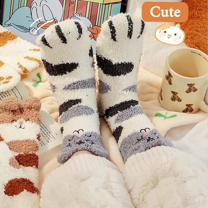 Ginmewrae Women Fuzzy Socks Cozy Soft Fluffy Cute Animal Slipper Socks Sleeping Warm Socks Christmas Gift for Girls