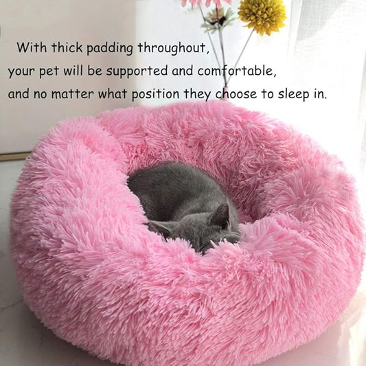 Modern Soft Plush Round Pet Bed for Cats or Small Dogs, Mini Medium Sized Dog Cat Bed Self Warming Autumn Winter Indoor Snooze Sleeping Cozy Kitty Teddy Kennel (20'' D x 8'' H, Hot Pink)