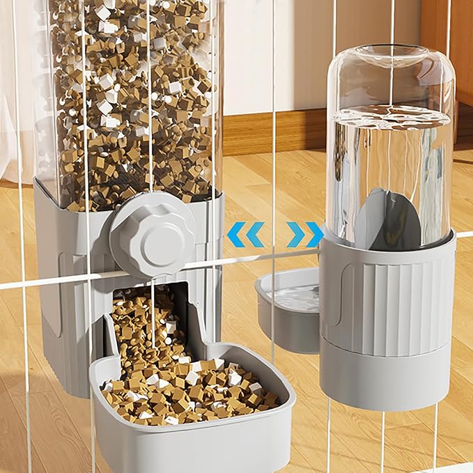 Hanging Automatic Food Water Dispenser,Rabbit Feeder Guinea Pig Water Bottle Food Feeder for Ferret Guinea Pig Rabbit Bunny Cage Accessories (Grey)