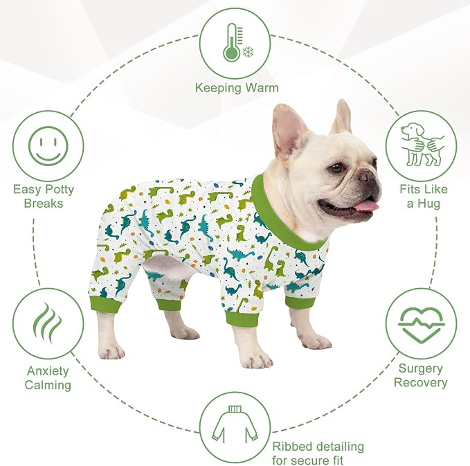 Dog Pajamas for Small Medium Dogs Recovery Suit Dog Pjs Dog Onesie Cute Soft Breathable Puppy Pajamas Pet Spring Summer Stretchy Pjs for Boy Girl - Green Dinosaurs