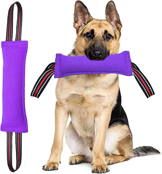 Clysoru Tug Toy for Dogs Tug of War Dog Toy with 2 Strong Red Band Handles Lasting Training Equipment Puppy to Large Dogs Interactive Toy Best for Tug of War Pull Indestructible Rope Toys (Purple)