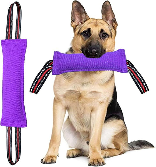 Clysoru Tug Toy for Dogs Tug of War Dog Toy with 2 Strong Red Band Handles Lasting Training Equipment Puppy to Large Dogs Interactive Toy Best for Tug of War Pull Indestructible Rope Toys (Purple)