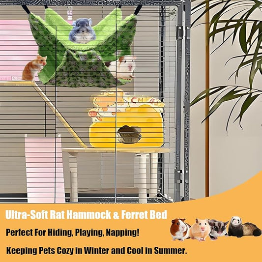 Ferret Rat Hammock Hamster for Cage - Large Soft Guinea Pig Hideout Bed, Chinchilla Hammock, for Small Animals,GuineaPig,Ferret,Kitten,Squirrel,Chinchilla,Rat,Parrot (Hammock-Green)
