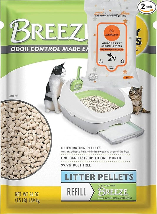 Cat Breeze Litter Pellets, Refill 3.5 Pounds with Aurora Pet Wet Wipes