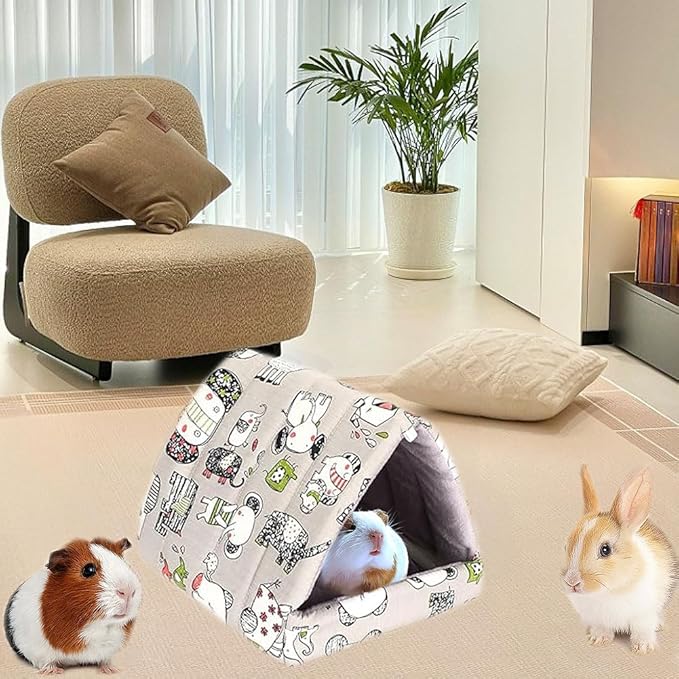 Cozy Cotton Tent for Small Animals - Guinea Pig Hideout, Hamster Bed, Portable House for Chinchillas, Rats, Hedgehogs (6.8"x7.4") (Gray)