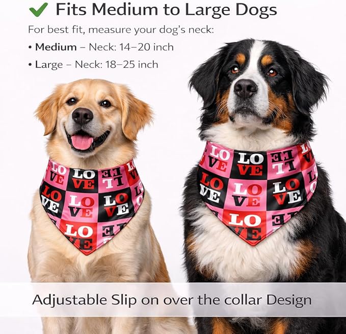 Luxury Satin Dog Bandana – Slip-On Collar Style, Premium Pet Scarf for Medium, Large & XL Dogs – Special Occasion Accessory (Collar Not Included) (Medium - Extra Large, Love)