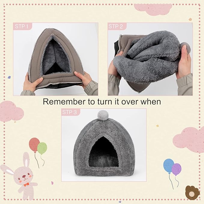 YUEPET Large Rabbit Cave Bed Bunny Warm Tent House Small Animal Triangle Hideout for Rabbit Bunny Guinea Pig Ferret (Dark Grey)