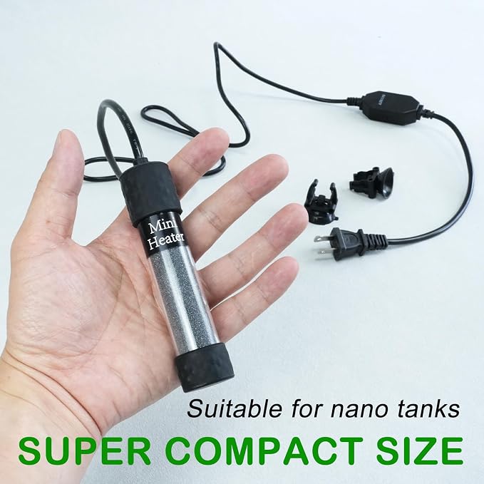 Small Submersible Aquarium Heater, Adjustable Mini Fish Tank Heater 25W 50W 100W 150W with External Temperature Controller, Digital Display, for 5/10/20/30 Gallons (25W)