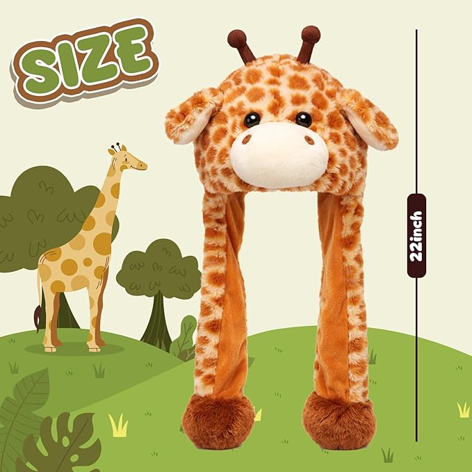 Bubblepompom Animal Hat with Ears Moving Jumping Pop Up Beating Hat Plush Holiday Cosplay Dress Up Funny Gift for Kids