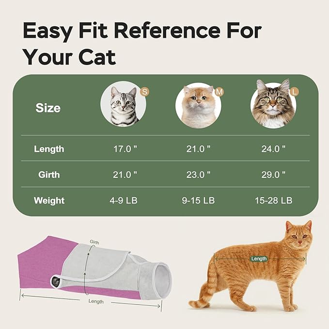 Cat Wrap for Cutting Nails, Self-Adhesive Cat Nail Clipping Restraint Bag, Anti-Scratch Cat Grooming Swaddle for Meds, SubQ Fluids, Ear Cleaning, Teeth Brushing & Vet Visits,Pinkish Purple,M