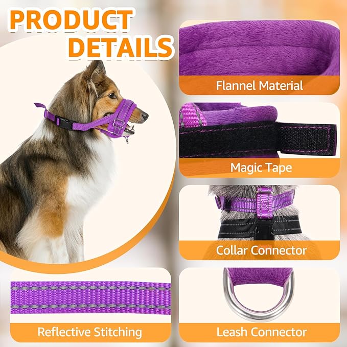 SlowTon Soft Dog Muzzle, Adjustable Padded Nylon Muzzle for Large Medium Dogs Anti Chewing Barking Biting, Allow Dog Pant & Drink (Purple, M)