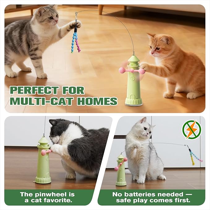 Interactive Cat Toy for Indoor Cats, Suction Cup Cat Wand Toy with 2 Play Modes, Self-Play Enrichment Cat Toy, Enhanced Suction Cup, Boredom Relief & Exercise for Cats (Apple Green)