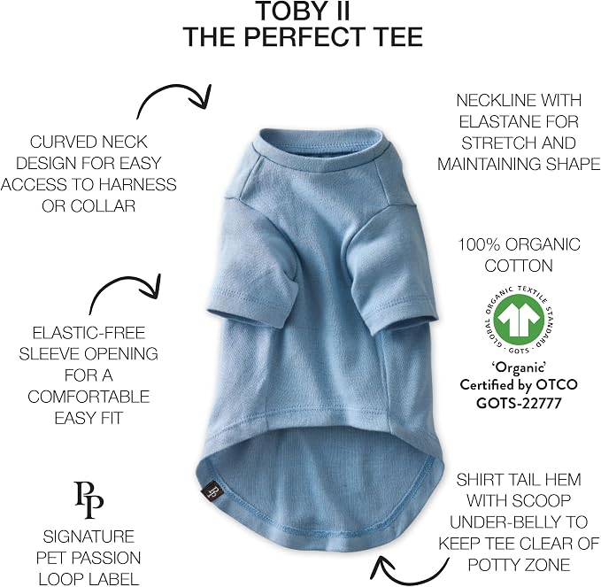 Pet Passion Toby II - The Perfect Tee, 3 Pack Short Sleeve Pet T-Shirt 100% Organic Cotton Tees Clothes for Small, Medium, Large Dogs, Navy Ombre, Medium (20-45 lbs)