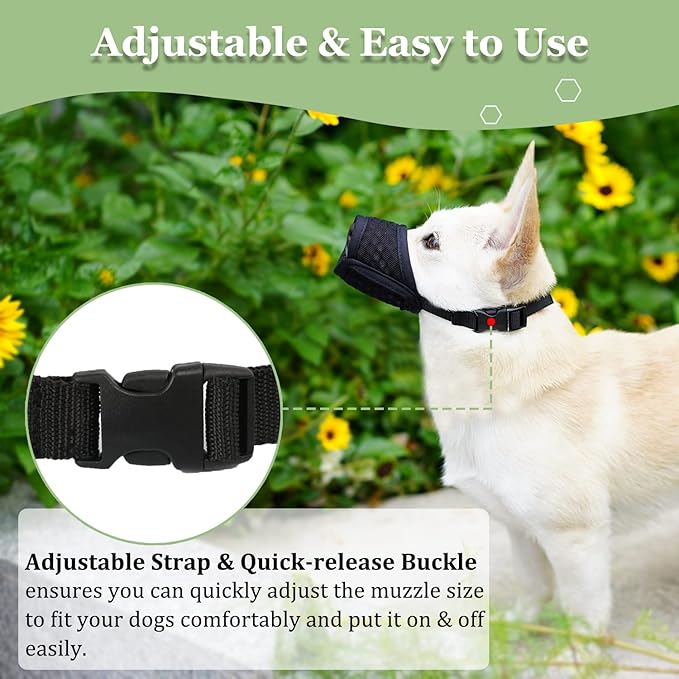 Mayerzon Dog Muzzle, Puppy Soft Mesh Muzzle for Small Medium Large Dogs Chihuahua Poodles Beagle Dachshund Corgis Labrador for Biting Chewing Grooming that Allows Panting Drinking(XS, Black)