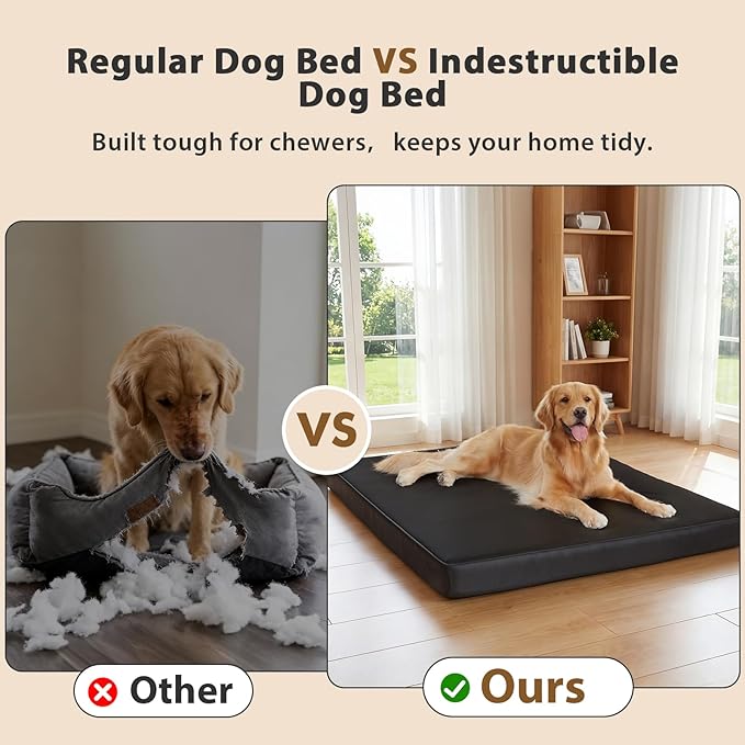 RRPETHOME 3" Chew Proof Indestructible Dog Bed for Large Aggressive Chewers,Durable Tough Fabir Chew Resistant Crate Dog beds for Large Dog & Puppy,Orthopedic Egg Foam Kennel Mat Pad Black 41x27x4