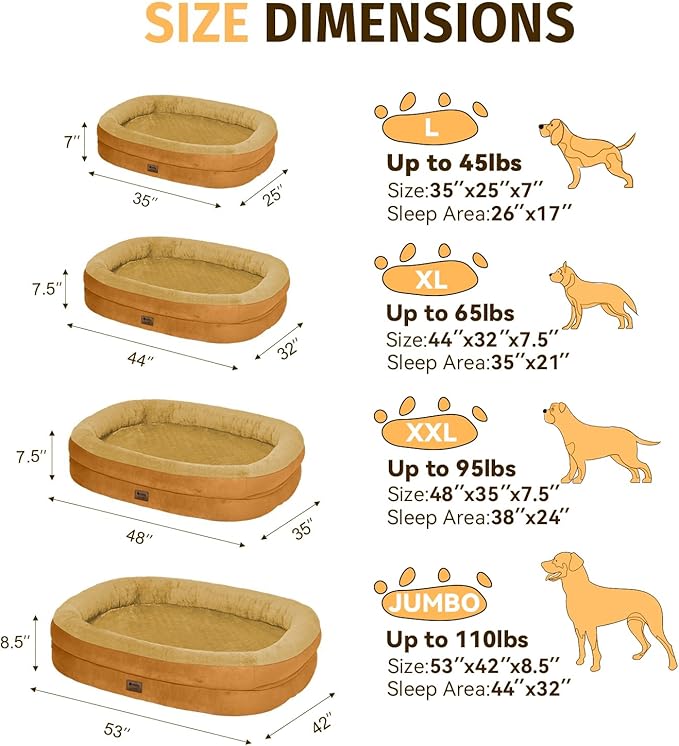 Orthopedic Jumbo Dog Bed for Extra Large Dogs, Giant Waterproof Dog Bed for Large Breed Dogs, Supportive Egg Crate Foam Pet Bed with Removable Washable Cover & Non-Slip Bottom, Orange