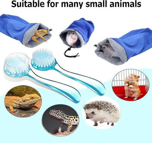 Bearded Dragon Bath Towel Bag with 2Pcs Reptile Bathing Brush, Fast Drying Absorbent Lizard Towel, Bearded Dragon Accessories, Dragon Towel for Gecko/lizard/Leopard Gecko/Bearded Dragon Pool