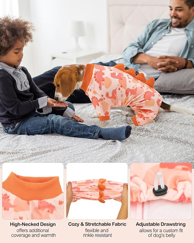 CuteBone Dinosaur Costume Dog Pajamas, Stretchy Spandex Crystal Velvet Sleepwear Coat for Small Dogs, Soft & Warm Pet Outfit Clothes for Cold Weather, Cozy Pullover Design COSP18S