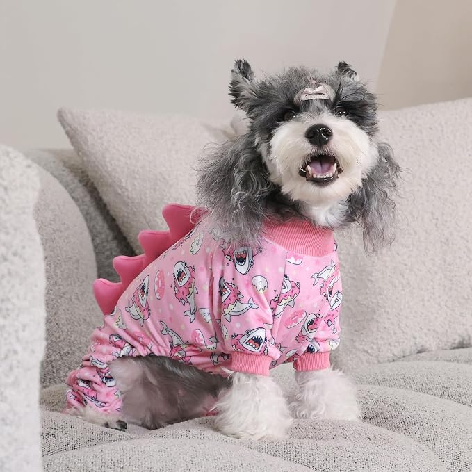 CuteBone Dinosaur Costume Dog Pajamas, Stretchy Spandex Crystal Velvet Sleepwear Coat for Small Dogs, Soft & Warm Pet Outfit Clothes for Cold Weather, Cozy Pullover Design COSP09XS