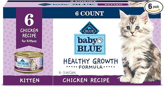 Blue Buffalo Baby Blue Natural Kitten Wet Cat Food, Healthy Growth Formula with DHA, Chicken Recipe Multi-Pack, 3-oz. Cans (6 Count)