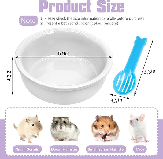 kathson Hamster Sand Bath Box Ceramic Small Animals Shower Bathtub Gerbil Litter Box Mice Bathroom Syrian Hamster Digging Sand Container Cage Accessories for LemmingsGerbil Mice (White)