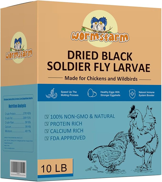 WormsFarm 10lb Dried Black Soldier Fly Larvae Treat for Chickens More Calcium Than Mealworms,for Laying Hen,Wild Birds(10 Pound)