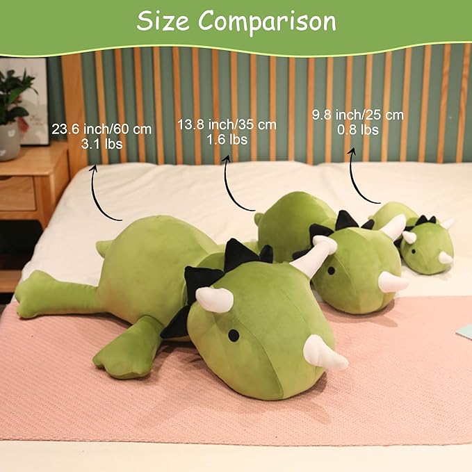 SQEQE Weighted Dinosaur Plush, Weighted Dinosaur Stuffed Animal, Dino Plushies Dino Pillow Toy Gift for Kids Adults 9.8 Inch, 0.8 Lbs