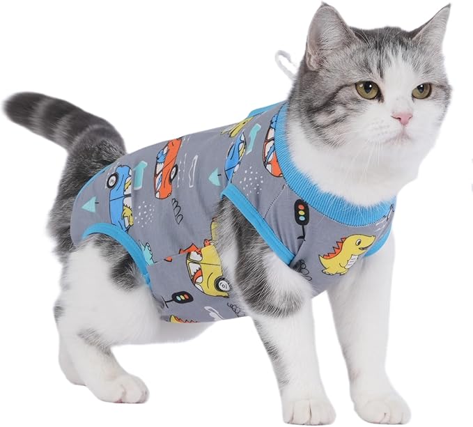 kzrfojy Cat Recovery Suit Cat Onesie for Cats After Surgery Female Male Spay Kitten Neuter Surgical Bodysuit Post Surgery Cone of Shame Alternative Anti Licking (Gray, Medium)