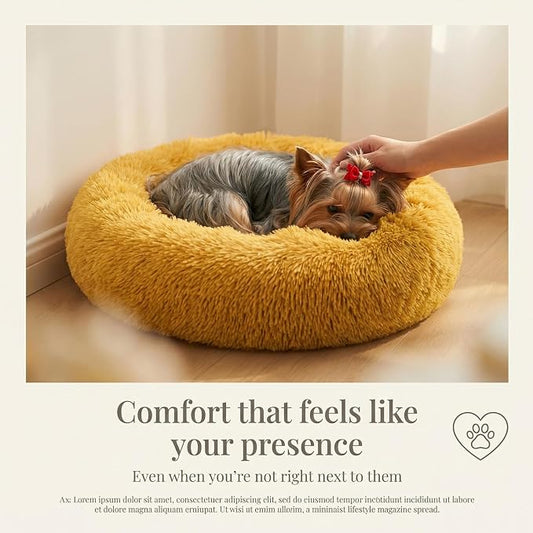Calming Donut Dogs Beds for Small Dogs Washable,19inch Fluffy Round Puppy Bed for Puppies,Cats & Toy Breeds with Raised Rim,Fits up to 15 lbs Pets,Orange