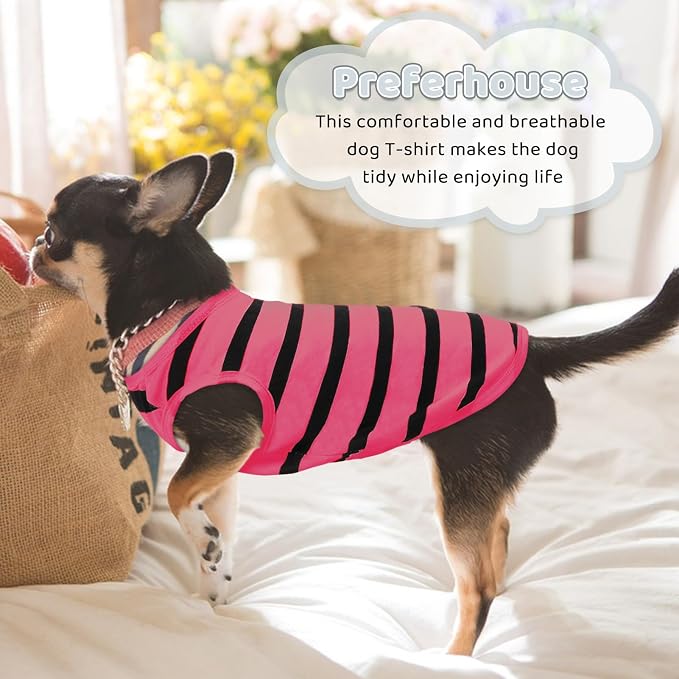 Dog Striped T-Shirts for Small Dogs Cats, Dog Vest Pet Apparel Tee Shirts Spring Summer Suitable for Small and Medium Large Pets French Bulldog Bichon, Rose S