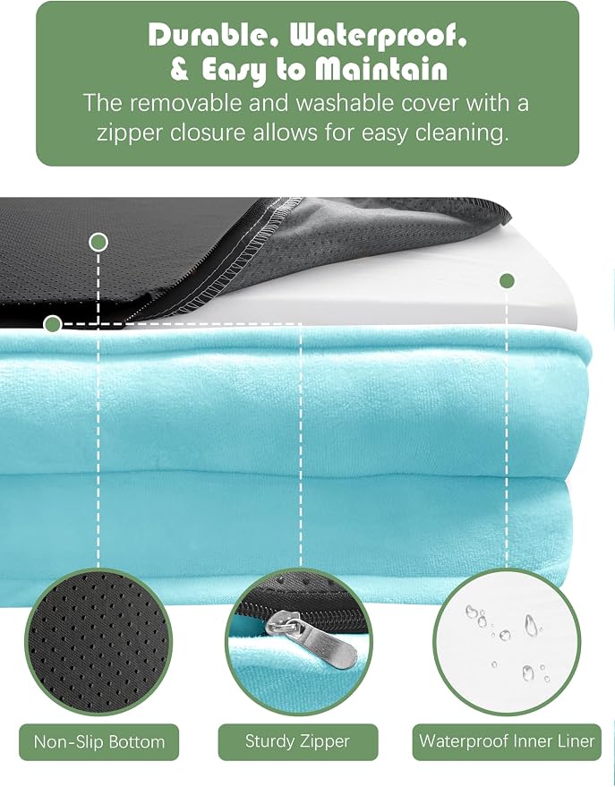 Spotted Play Orthopedic Dog Bed with Sides - Sofa Beds for Large Dogs, Supportive Foam Pet Couch Bed with Washable Removable Cover, Waterproof Lining and Non-Slip Bottom, Ice Blue - L