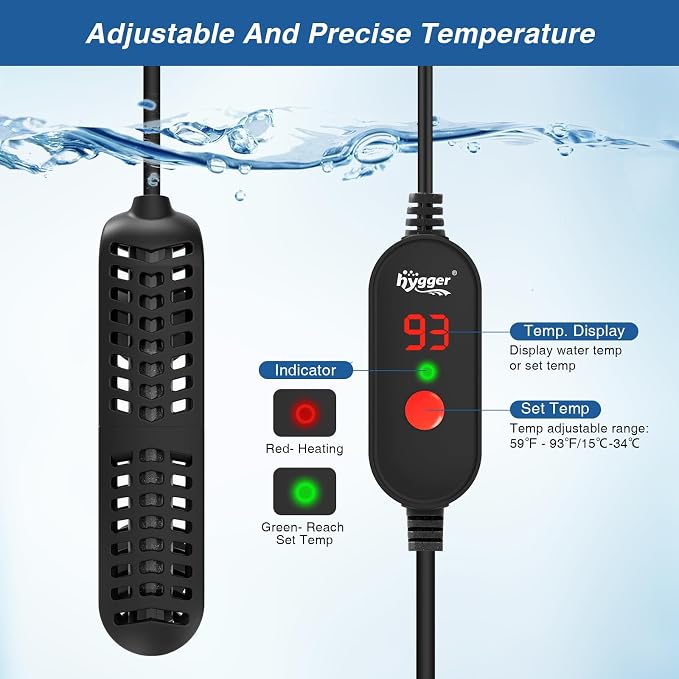 hygger 50W Small Aquarium Heater for Betta Fish Tank with Adjustable Temperature External Controller and Over-Temperature Protection for 10-20 Gallons Freshwater & Saltwater Fish Tank Turtle Tank