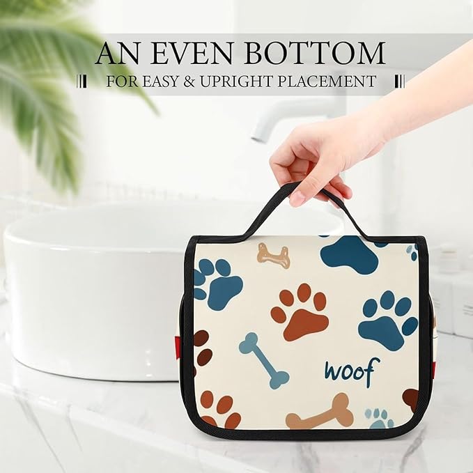Hanging Travel Toiletry Bag Large Capacity Cosmetic for Daily Use, Christmas (Dog Paw Print Bones)