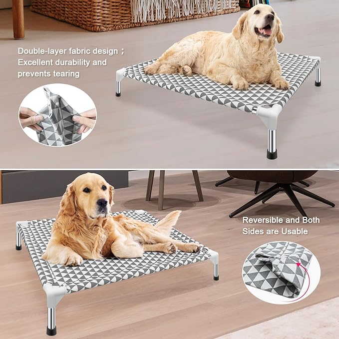 Kuntrust Elevated Outdoor Dog Bed, Medium Size, Cotton Material, Non-Slip Feet, Fits up to 70lbs
