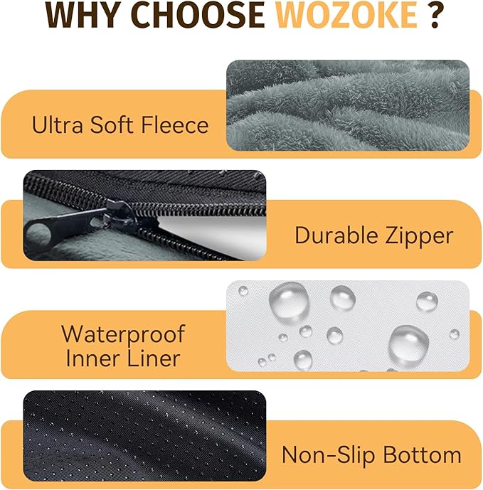Orthopedic Dog Bed for Large Dogs, Waterproof Dog Bed for Large Size Dogs with Bolsters, Egg Crate Foam Sofa Bed with Washable Removable Cover & Non-Slip Bottom, Grey