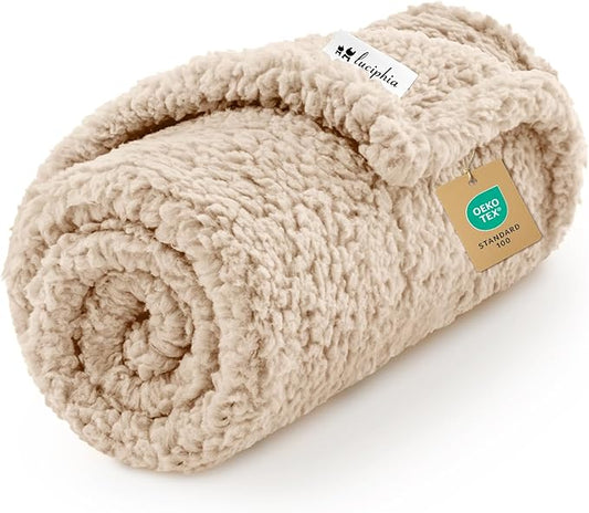 Luciphia Premium Fleece Pet Blanket for Small Medium Dogs Puppy Soft Sherpa Calming Cat Throw Blankets(Beige,57x40 inches)