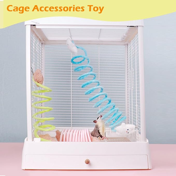 Sugar Glider Toys, Elastic Sugar Glider Climbing Ropes, Hanging Sugar Cage Accessories, Rat Enrichment Climbing Toys, Soft Touch Small Pet Swing Toy (3pcs Green & Blue & Yellow)