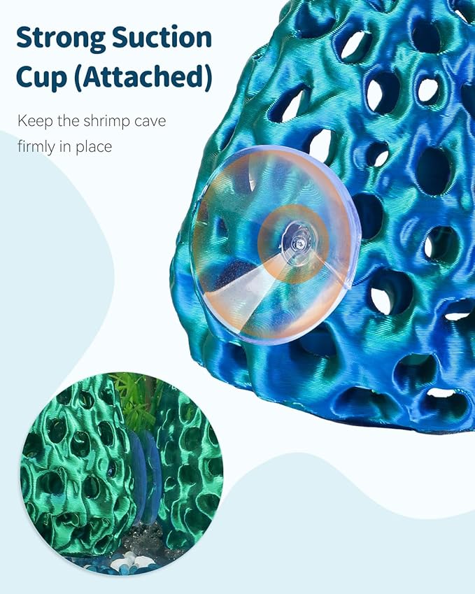 Uniclife Shrimp Cave, Shrimp Hides for Aquarium, Realistic Plastic Aquarium Coral Rock Decorations with Suction Cup, Betta Hideout Tank Accessories for Fish Tank Decor, Blue-to-Green Gradient
