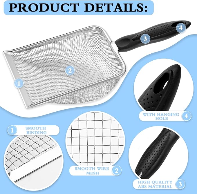 Beach Mesh Shovel and Shell Bag Set, Shark Tooth Sifter Dipper with Mesh Beach Bags for Shell Collecting, Kids Sand Filter Scooper Toys for Toddlers Shelling Picking Up (Black)