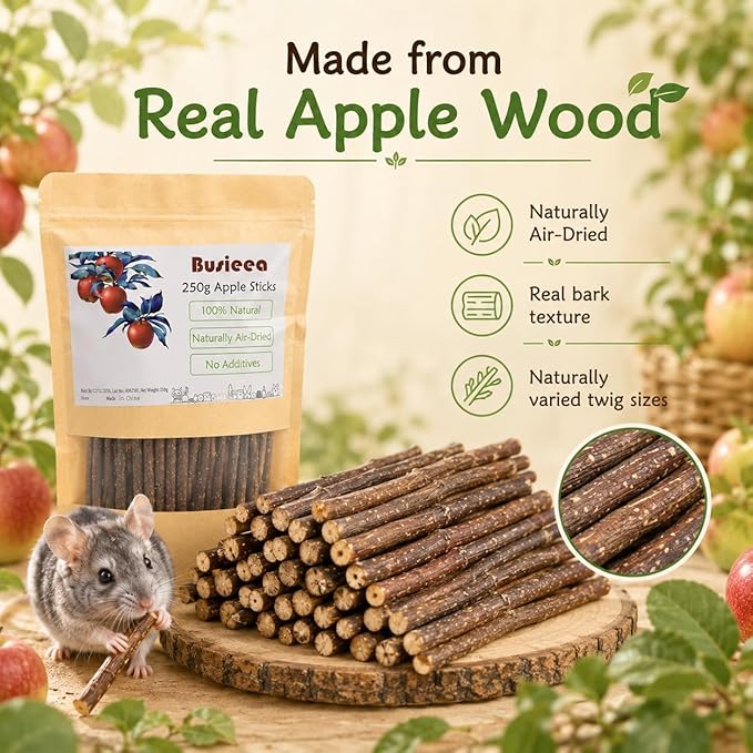 Premium Natural Apple Sticks - 250g/8.82 OZ Molar Chew Treats for Rabbits Chinchillas Guinea Pigs Hamsters Small Animals