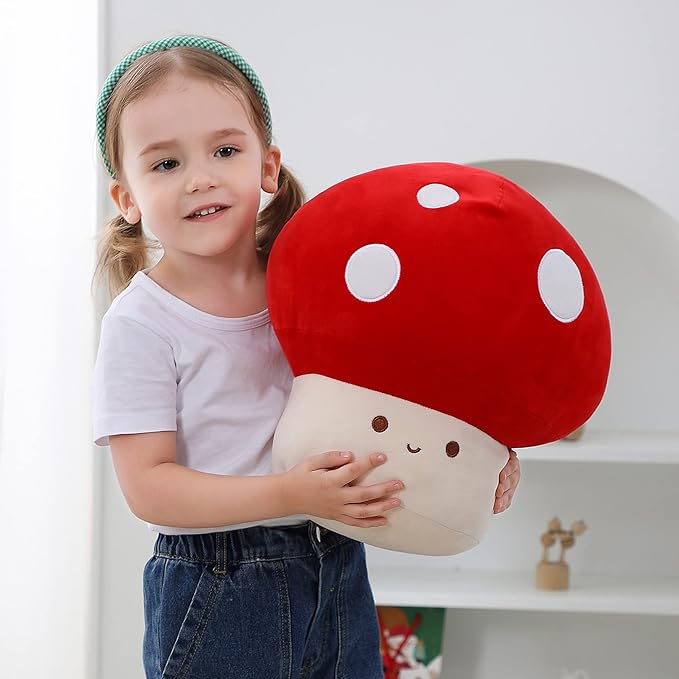 WeBingo Mushroom Plush Pillow, 9 Inch Cute Large Mushroom Decor Stuffed Animal Plushies Stuffy for Girl Boy Kid Adult, Giant Big Jumbo Soft Toy Gift for Birthday Christmas Valentine's Day