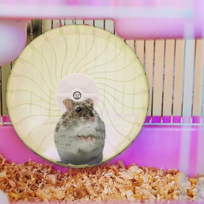 BESPORTBLE Silent Hamster Wheel with Double Bearings, 14-inch Transparent Green Running Wheel for Guinea Pigs, Gerbils, and Small Animals Exercise